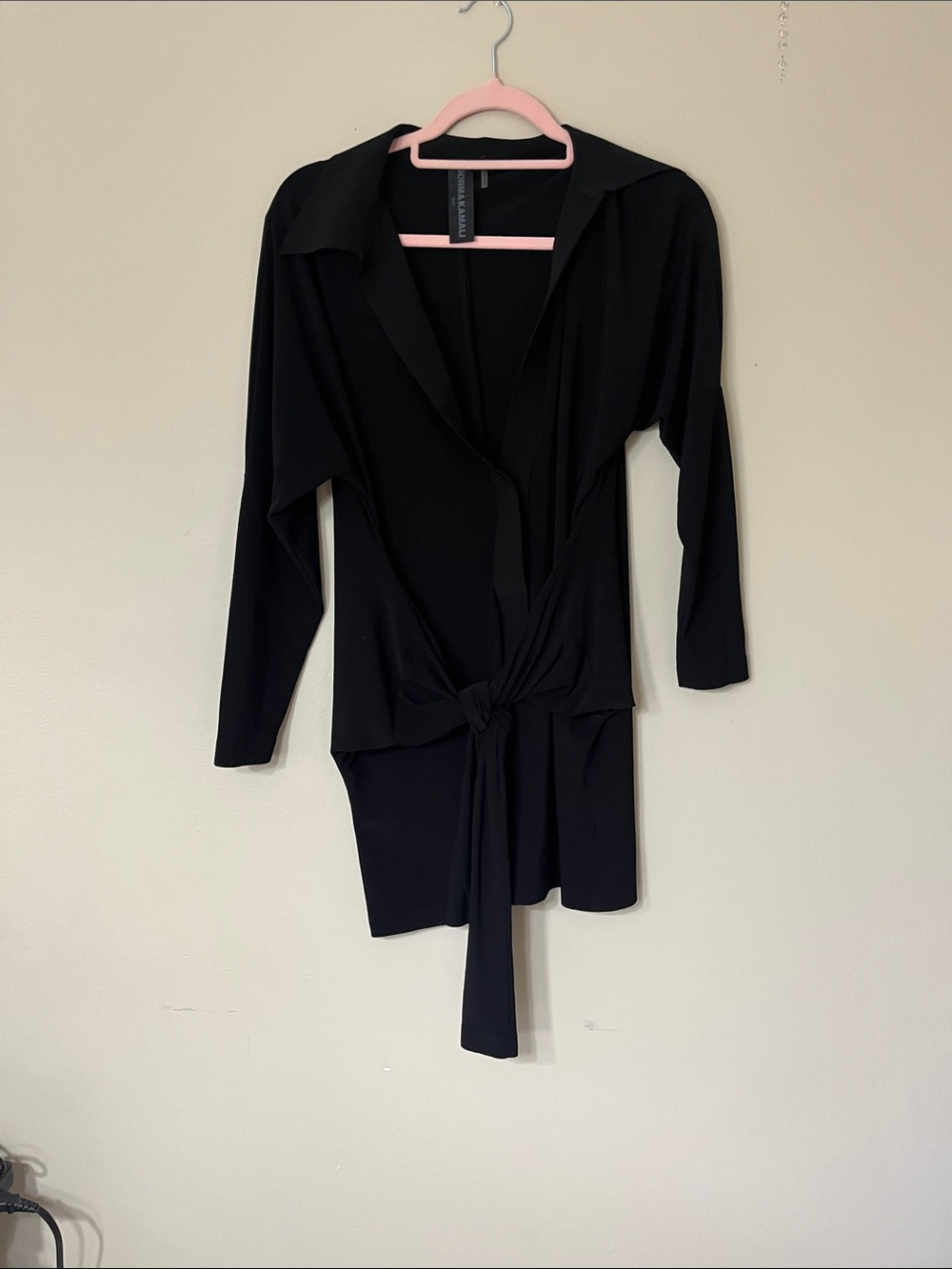 Norma Kamali Black Mini Dress with Front Tie